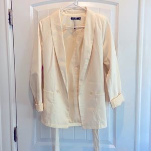 Nasty Gal Cream Belted Blazer with Shoulder Pads